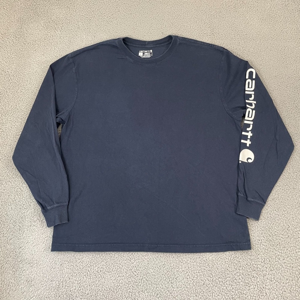 Carhartt Loose Fit Shirt Men L Navy Graphic Logo Long Sleeve Workwear